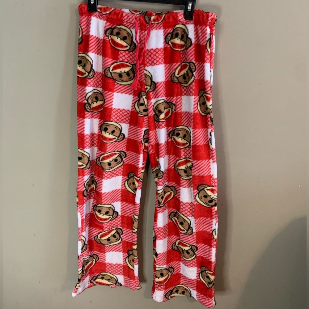 Cozy Red and White Sock Monkey Pajama Pants